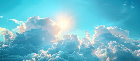 blue sky with clouds and sun reflection