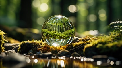 Wall Mural - Globe glass in grass forest