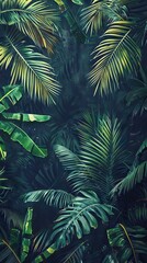 Wall Mural - Beautiful nature background of vertical garden with tropical green leaf. Mural wallpaper. AI generated illustration