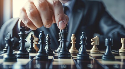 Wall Mural - chess battle, victory, success, leader, teamwork, business strategy . business man wear business suit move prepare move king chess pieces, plan strategy lead successful business competition leader.