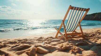 Wall Mural - Beach Chair Facing the Ocean on a Sunny Day