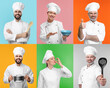 © New Africa - Collage with photos of professional chefs on different color backgrounds
