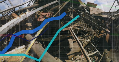 Poster - Image of statistical data processing over grid network against view of junkyard