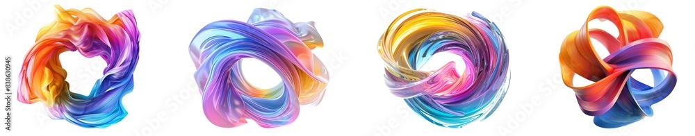Set of 3D liquid fluid Iridescent holographic colorful twisted shape ...