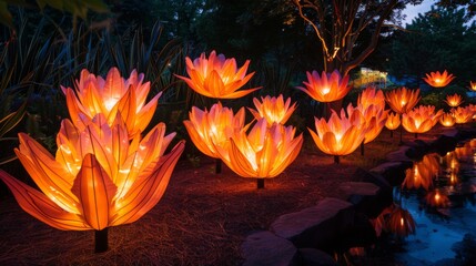 Poster - A mesmerizing display of illuminated fire flowers lighting up the night, their radiant glow filling the air with warmth and color