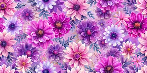 Wall Mural - Seamless floral pattern with pink-purple flowers on abstract background for summer wallpaper or glass design, seamless, floral, pattern, pink, purple, flowers, abstract, background, summer