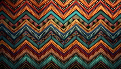 Wall Mural - Digital Textile Design, Chevron Zigzag with Ethnic border Design, digital print on fabric