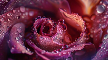 Aufkleber - Macro shot of raindrops trickling down the intricate folds of a rosebud, showcasing nature's intricate beauty up close