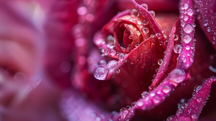Aufkleber - Macro shot of raindrops trickling down the intricate folds of a rosebud, showcasing nature's intricate beauty up close