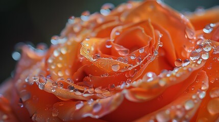 Aufkleber - Water droplets collecting on the surface of a vibrant orange rose, adding a touch of sparkle to its vivid hue
