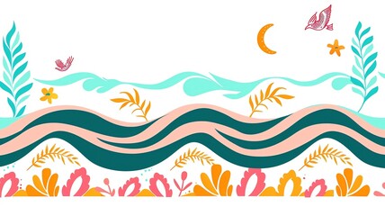 Poster - A flat design background with sea waves creating a wave pattern across the top, with free copy space below for text
