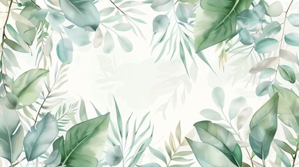 Poster - A flat design background with tropical leaves forming a circular border, with free copy space inside for text