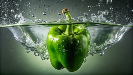 Wall Mural - Green pepper in water with drops - Generative AI	
