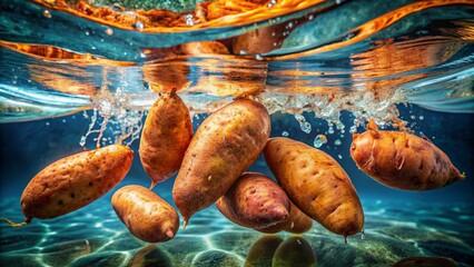 Wall Mural - Sweet potatoes in water with drops - Generative AI	
