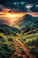 Wall Mural - Sunset Over Mountain Path