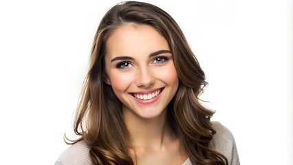 Wall Mural - Smiling Young Woman Looking at the Camera - Isolated on White