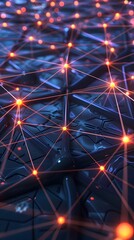 Poster - Glowing Tech Network Grid Pattern with Interconnected Nodes