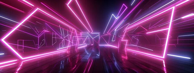 Poster - Mesmerizing Neon Tech Lines Forming Abstract Geometric Shapes