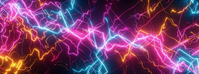 Poster - Vibrant Neon Tech Lines Captivating Abstract Digital Art with Glowing Geometric Shapes