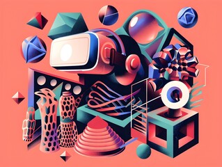Poster - Captivating Virtual Reality Shapes Abstract 3D of Futuristic Geometric Patterns