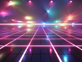 Poster - Holographic Grid Futuristic Neon Glow in Abstract 3D Tech Backdrop