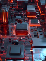 Poster - Intricate Microprocessor Abstract   Futuristic Digital Circuit Board Design