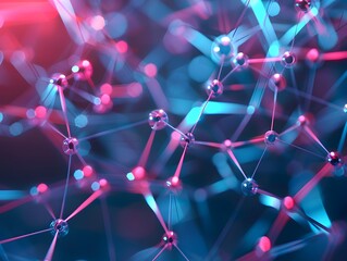Poster - Vibrant Quantum Nodes Glowing Digital Patterns in Futuristic 3D