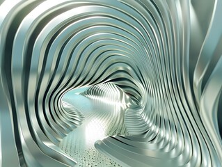 Poster - Futuristic Metallic Passage   3D Rendered Geometric Tunnel with Smooth Fluid Lines