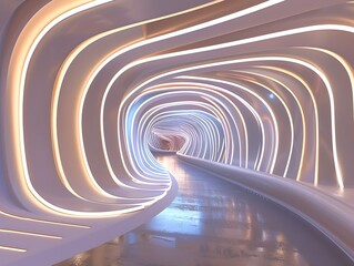 Poster - Futuristic Architectural Tunnel with Mesmerizing Neon Gradient Lighting and Flowing Lines