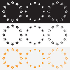 Poster - Stars of various sizes arranged in a circle. Round frame, border. Black star shape, simple symbol. Vector illustration stars circle set on white background. 11:11
