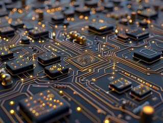 Fototapete - Intricate Quantum Circuit Patterns Futuristic Digital Technology
