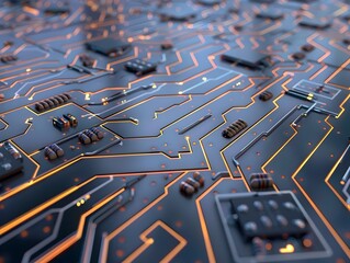 Poster - Futuristic Digital Circuit Patterns with Intricately Designed Circuit Elements