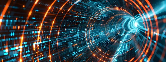 Poster - Swirling Futuristic Tech Patterns   Abstract Digital of Intricate Technological Designs