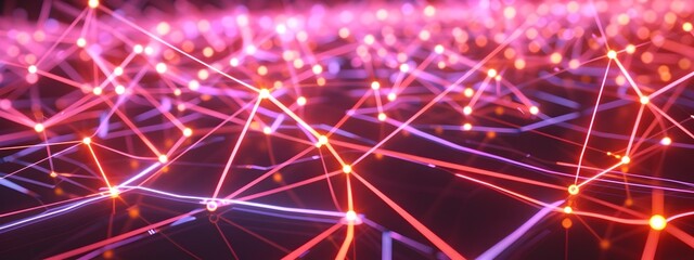 Fototapete - Glowing Neon Tech Nodes and Lines Abstract 3D Futuristic Digital Visualization