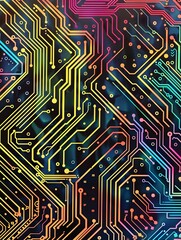 Poster - Stylized Colorful Circuit Board Abstract Digital Artwork