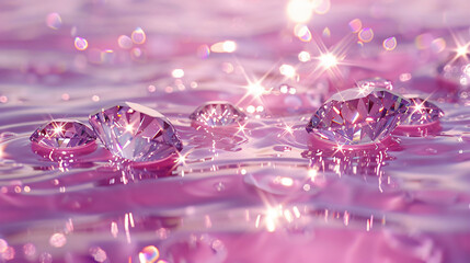 Poster - Pink Diamonds with Glimmering Light for Jewelry Background with copy space text for Website