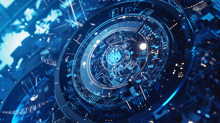 Poster - Blue Digital Circuit for Technology Background with copy space text for Website
