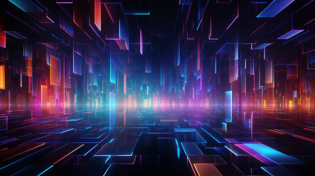 Neon Geometric Shapes for Futuristic Background with copy space text for Website