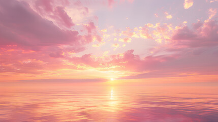 A serene sunrise paints the sky in pastel shades of pink and orange