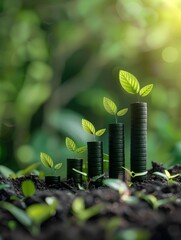Poster - a 3d rendered bar graph depicting the growth and progress of sustainable investments highlighting th