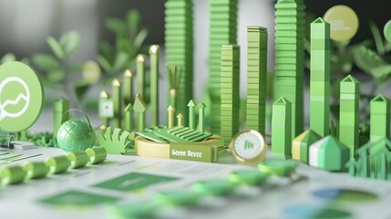 Poster - green finance research 3d rendered eco friendly financial report with data visualizations