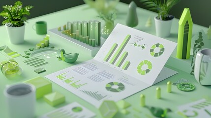 Poster - green finance research report with eco friendly data visualizations