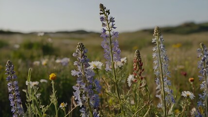 Wild flowers set isolated on a transparent background.