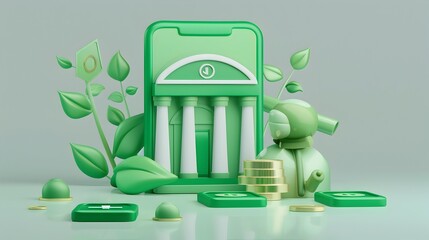 Poster - eco friendly banking app icon a 3d rendered digital interface for sustainable financial services