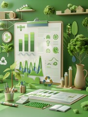 Poster - Green Environmental Impact Report with Eco Friendly Data Visualization and Sustainable Office Decor