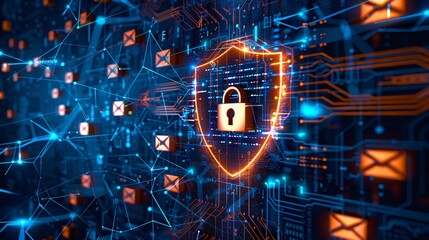 Poster - AI cybersecurity protection system in action preventing phishing emails concept