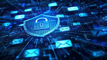Poster - phising attack prevention concept illustration by a padlock and shield and email