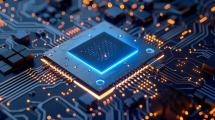 Poster - Computer Chip with Blue Light 