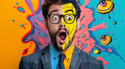 Wall Mural - Surprised Businessman in Psychedelic Cartoon