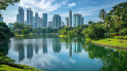 Wall Mural - City View with Green Park 